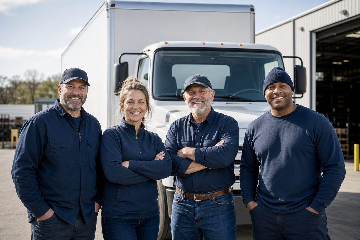 The Grassie Trophy Logistics team in front of a box truck